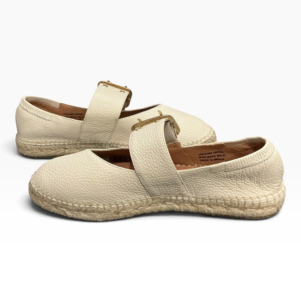 Jutelia Cream Leather Mary Jane Espadrilles Gold Buckle Made‎ in Spain 39 8.5 - Picture 3 of 6